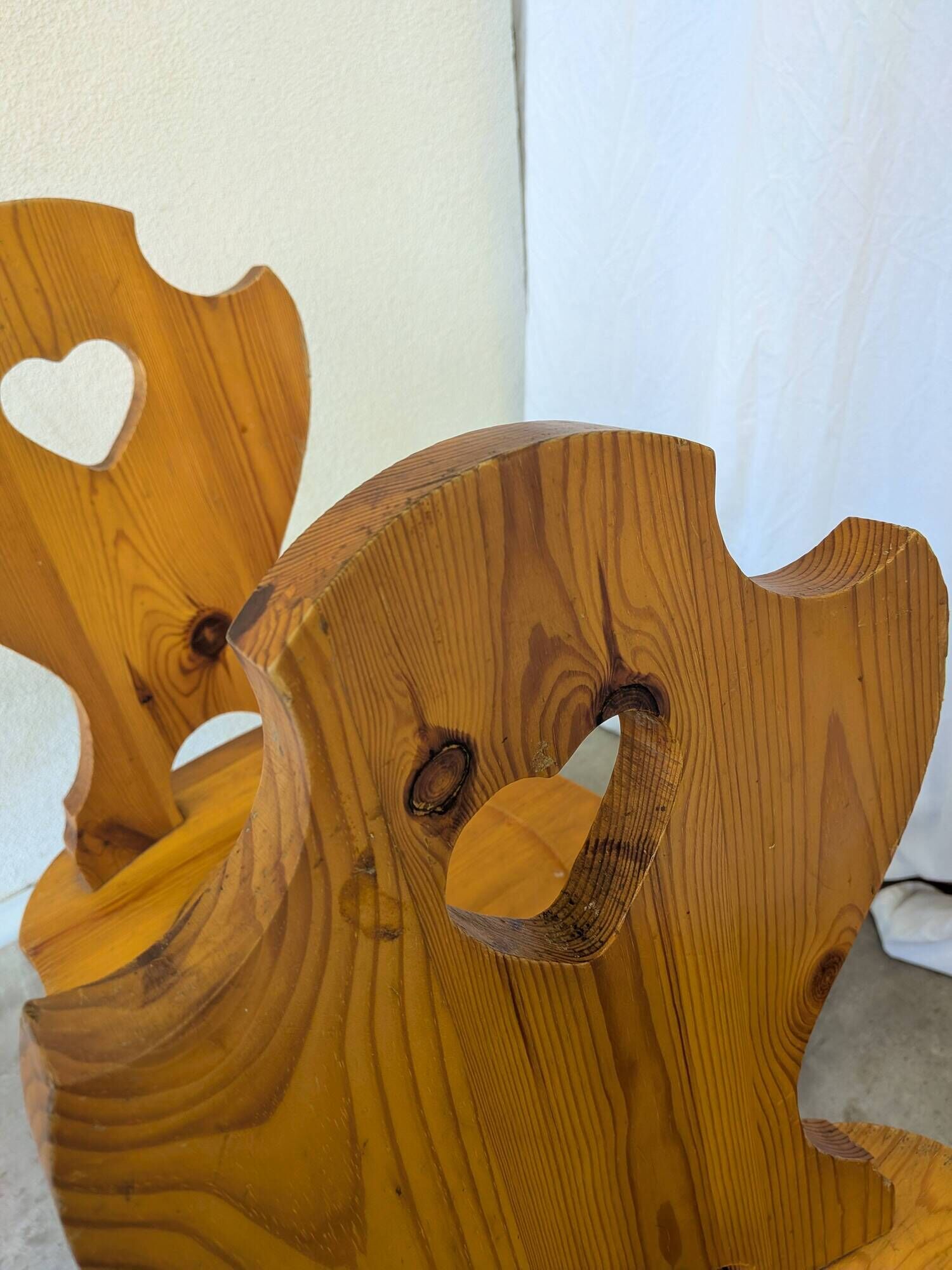 Vintage Alpine Wooden Chairs (Set of 4) Heart Cut-Out