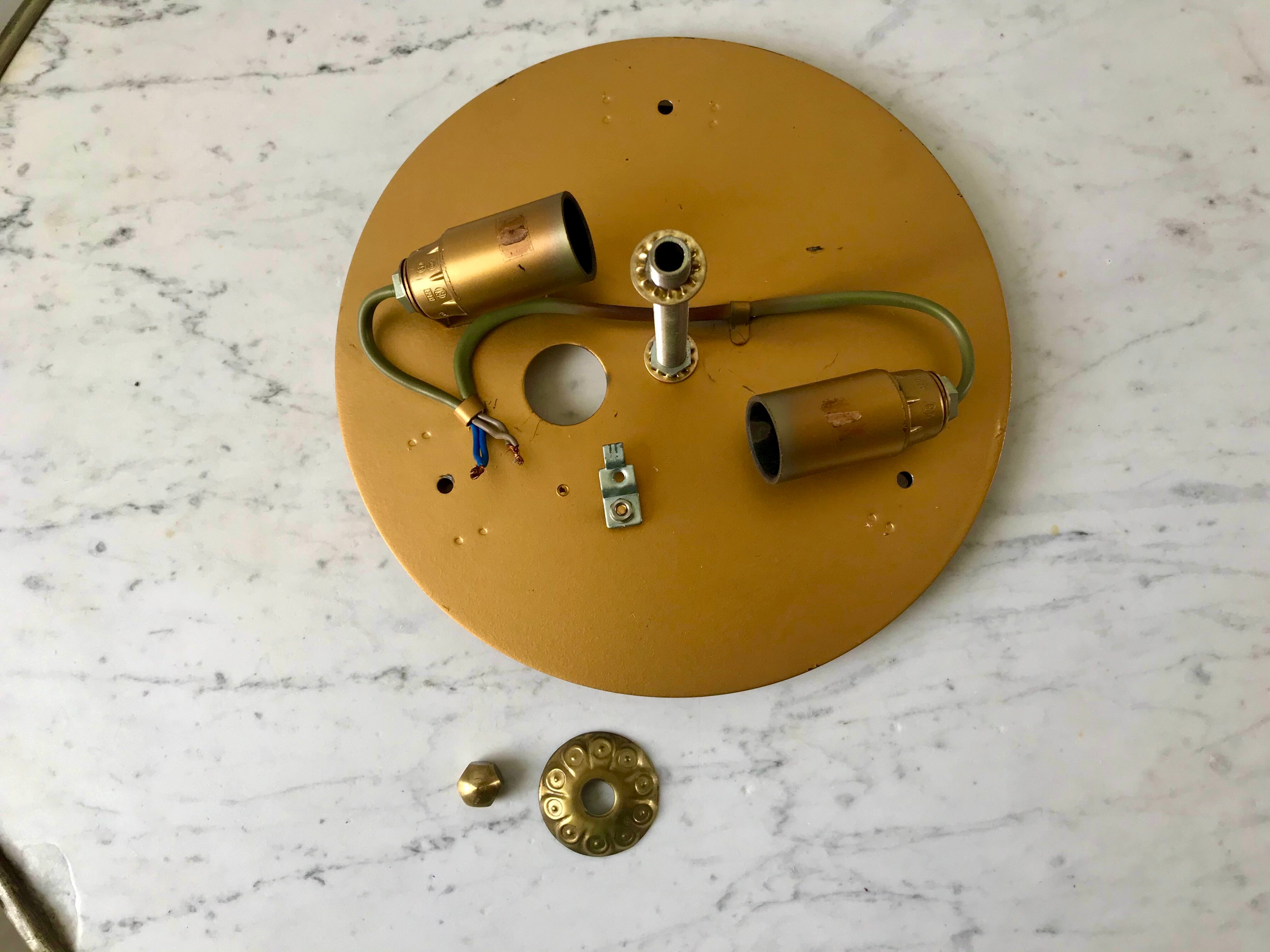 Ceiling lamp in mother-of-pearl and brass two fires 50s