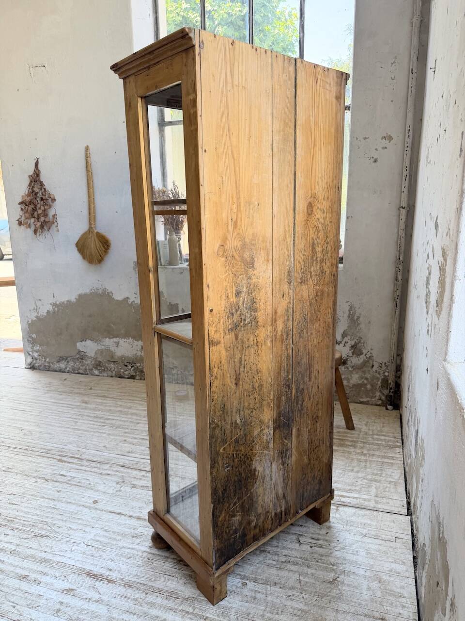 19th-century English pine display cabinet