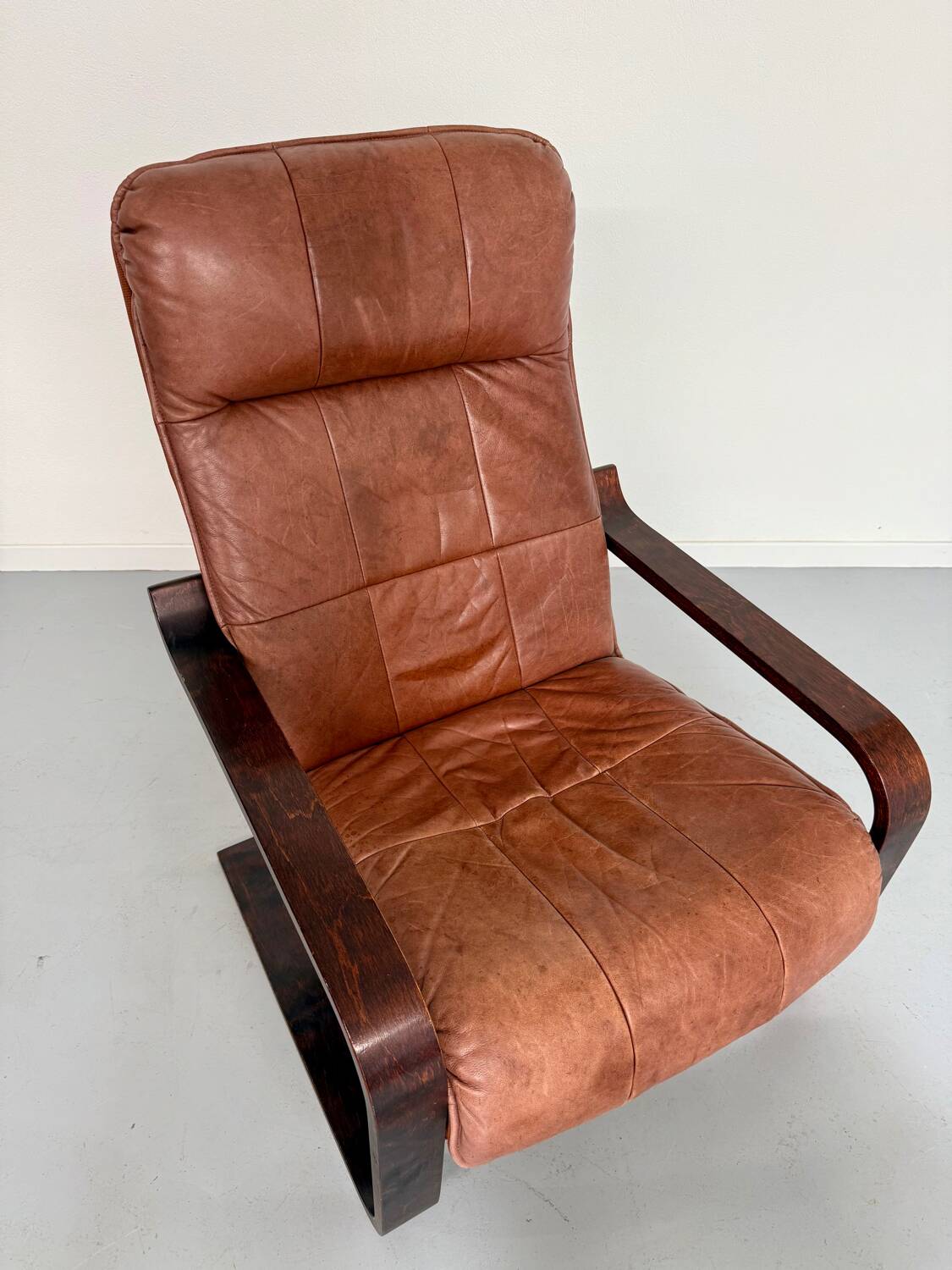 Yngve Ekström 70 Scandinavian design armchair with leather and wood ottoman