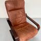 Yngve Ekström 70 Scandinavian design armchair with leather and wood ottoman