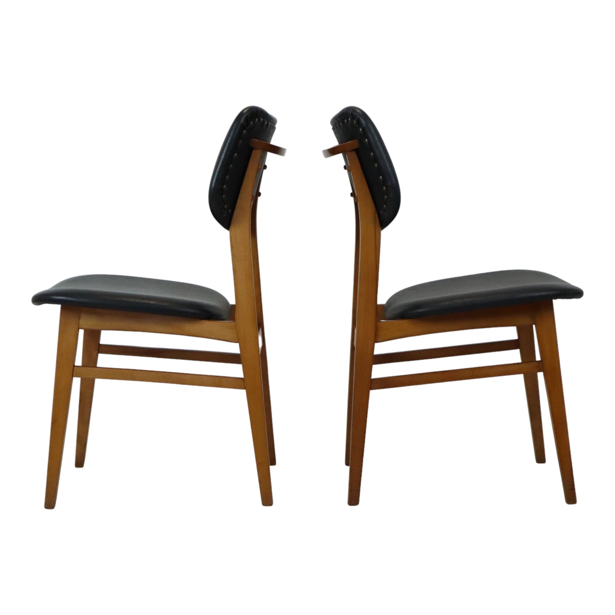 Vintage Design Chairs Beech Wood Black Skai Leather East Germany Möbel 1960