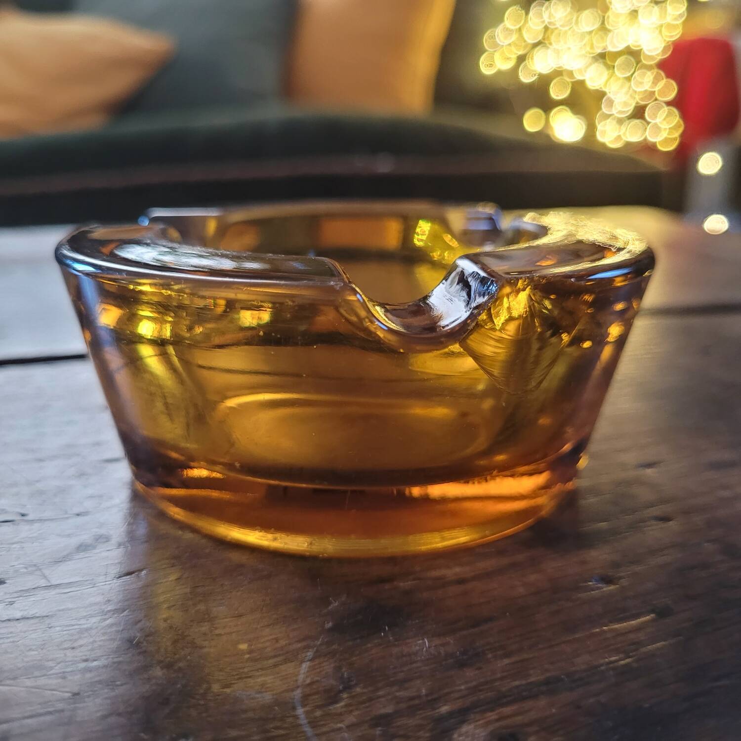 Cendrier verre ambré moulé vintage années 70