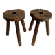 Pair of tripod farmhouse stools with clover pattern