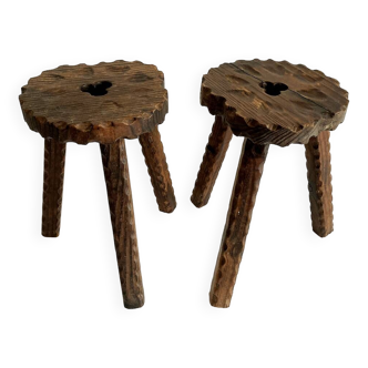 Duo of tripod clover pattern farm stools