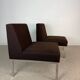 3 vintage armchairs – brown fabric & chrome base