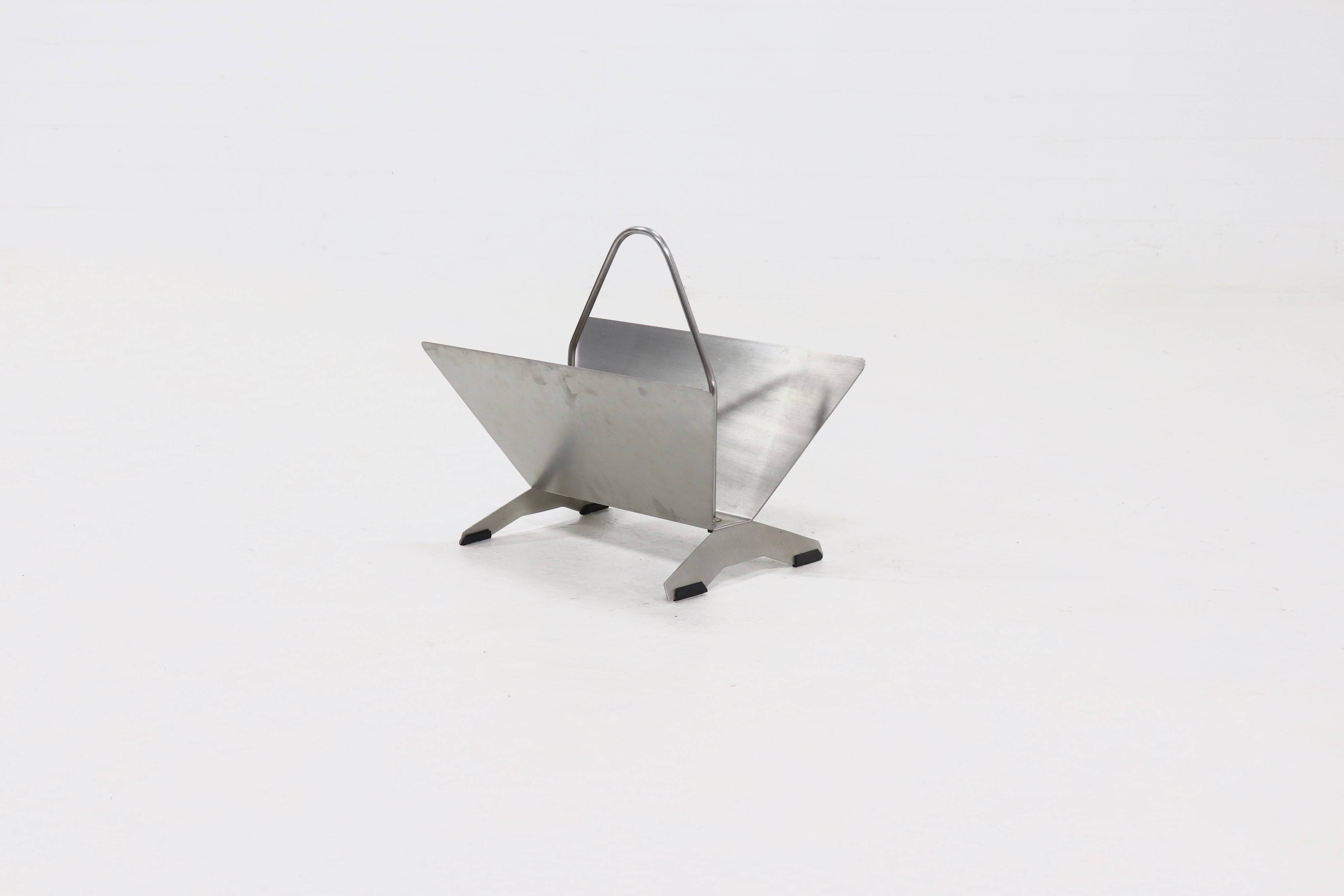 Brushed Steel Magazine Rack 1980s