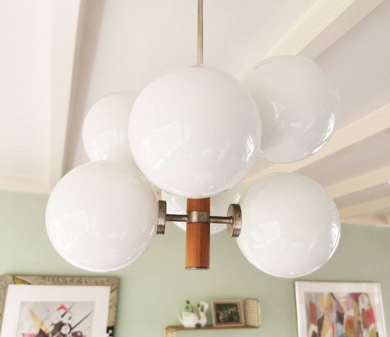 Chandelier 6 bulbs Temde Leuchten 1970s