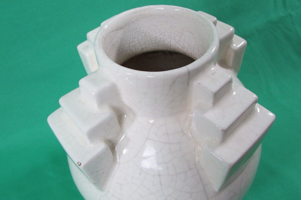 Art Deco cracked ceramic ball vase