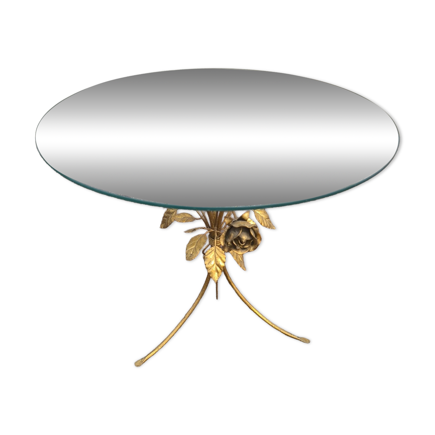 Florentine gold metal floral glass coffee table