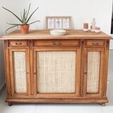 Buffet 3 portes vintage classique bois et raphia