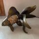 Lampe poisson vintage en laiton et verre
