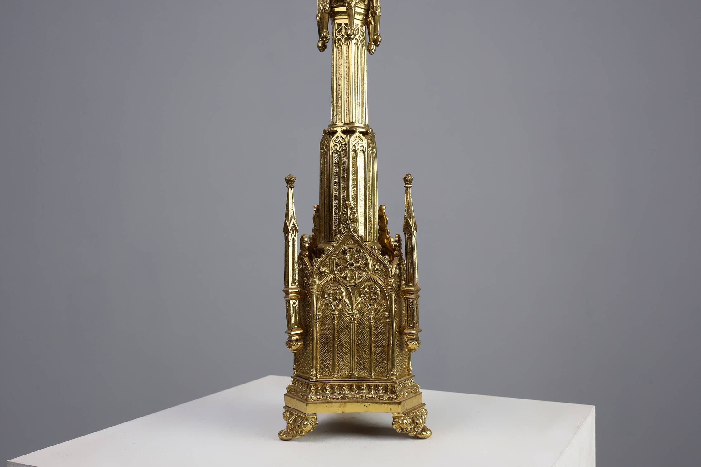 Neo‑Gothic Copper Church Candleholder Stamped “LL A Paris”, France ca. 1880
