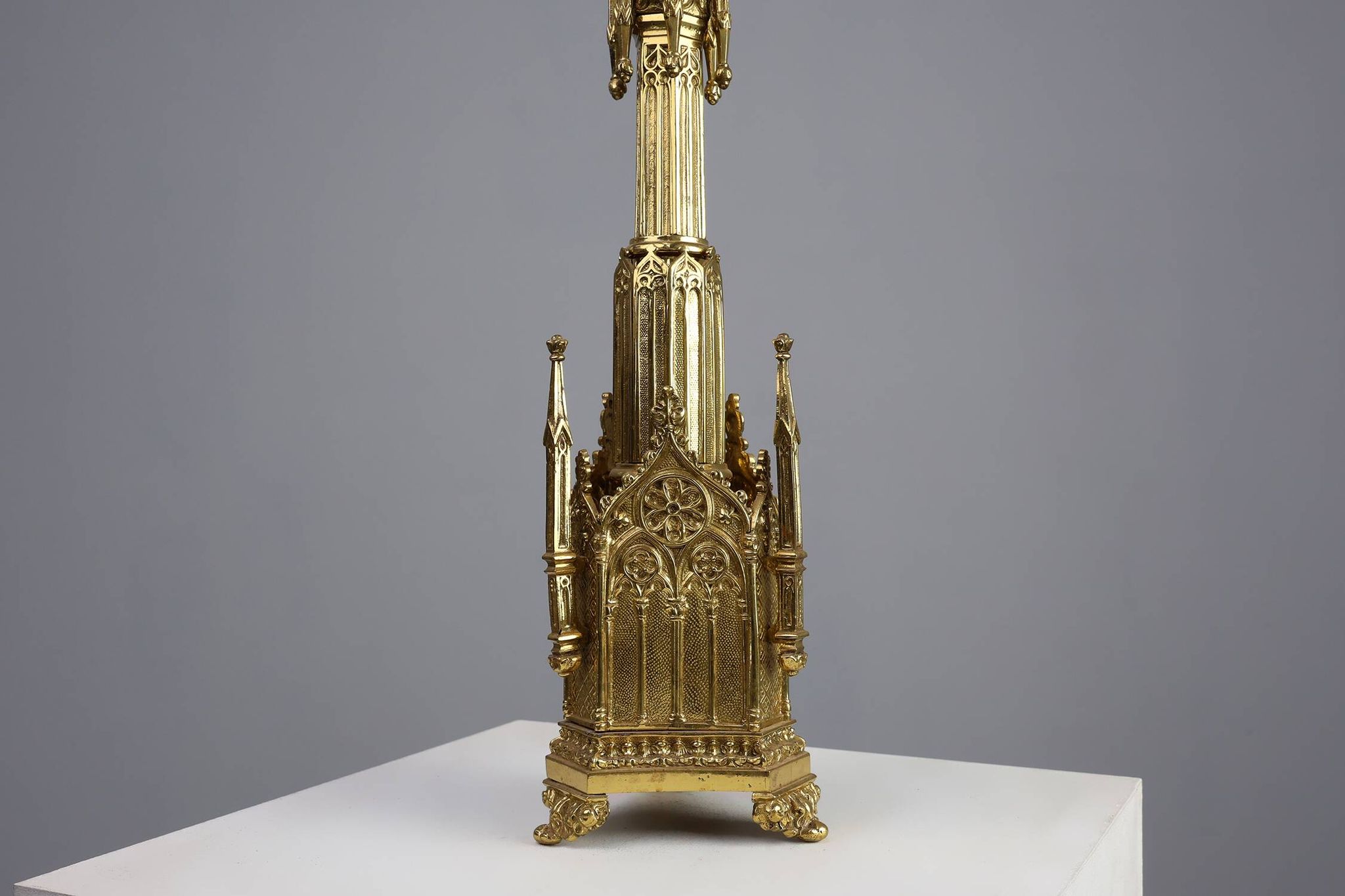 Neo‑Gothic Copper Church Candleholder Stamped “LL A Paris”, France ca. 1880