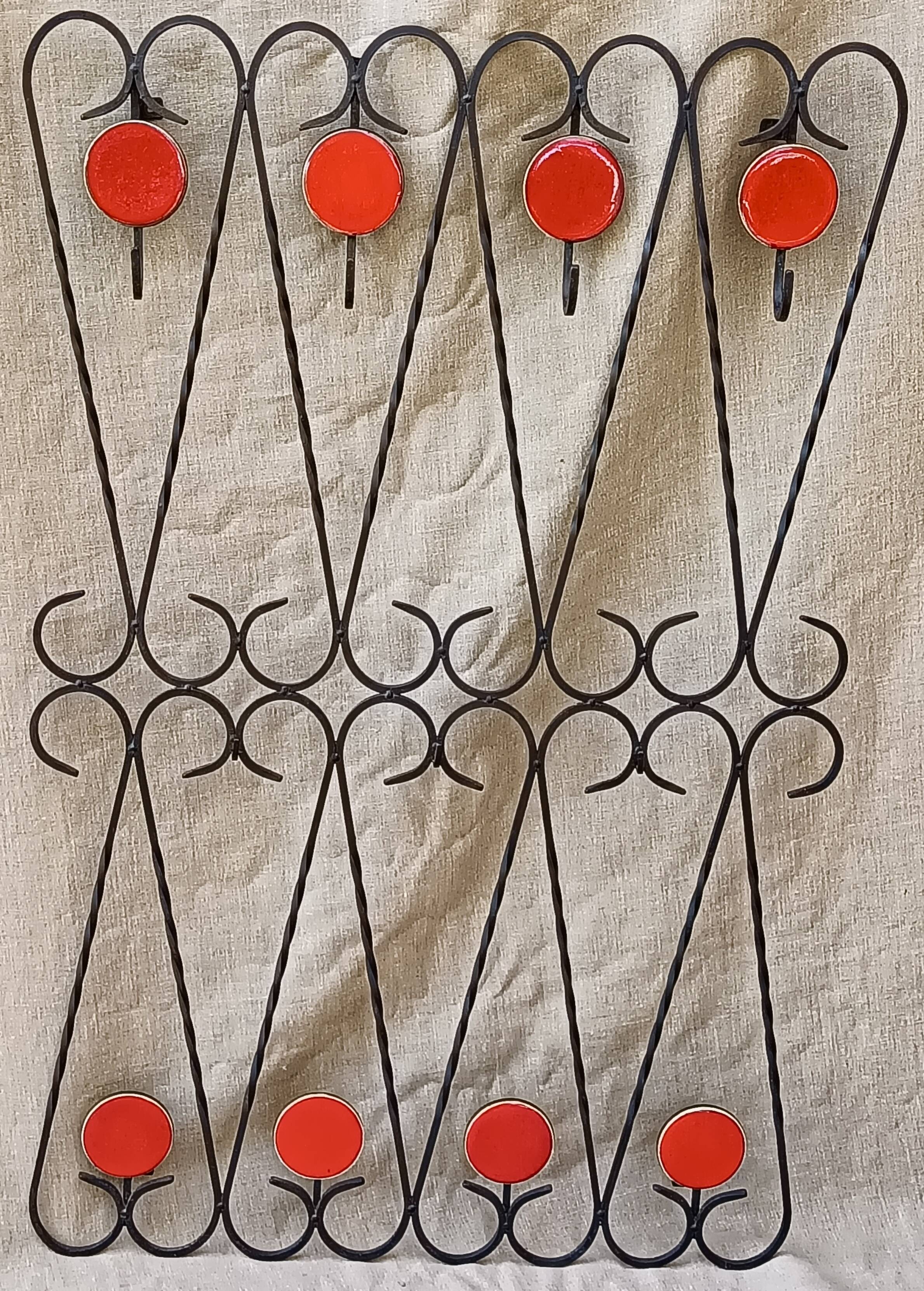 Coat hook, wrought iron and ceramic coat rack