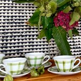 5 cups and saucers vichy 1950