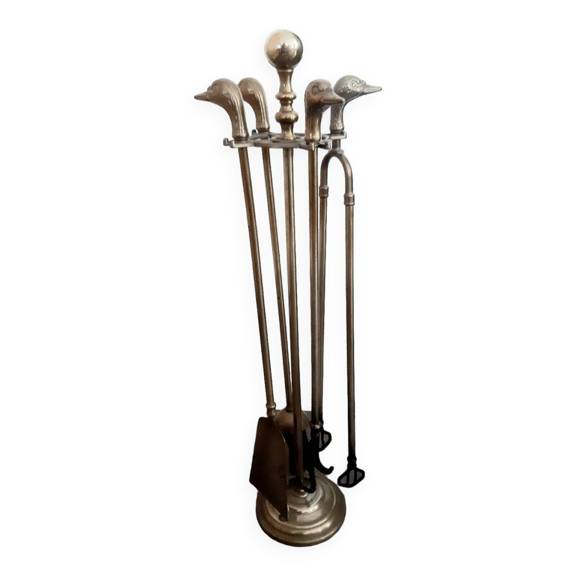 Brass goose head fireplace set