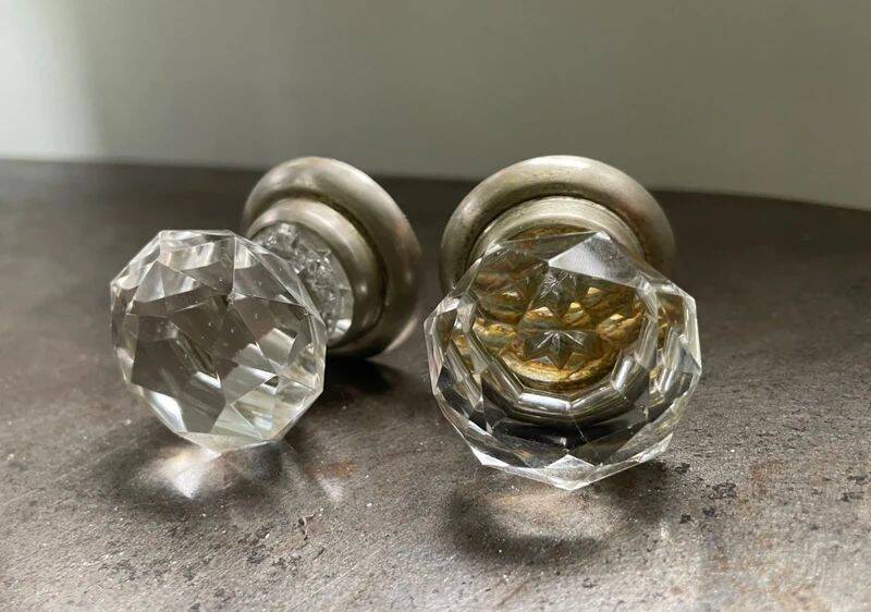 Pair of antique faceted cut crystal handles