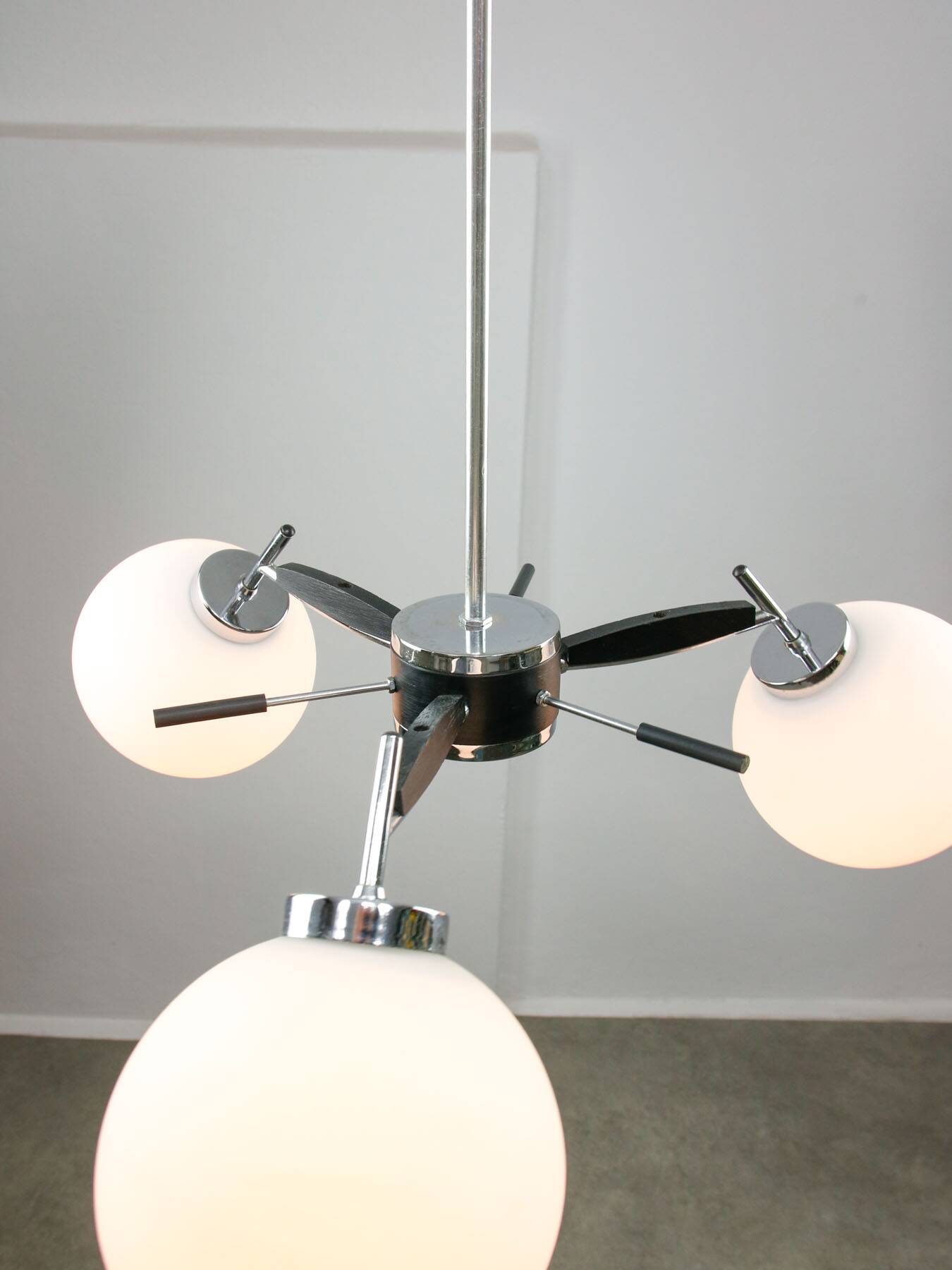 Space Age Italian Chrome and Opaline Chandelier, 1970s