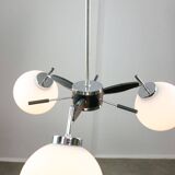 Space Age Italian Chrome and Opaline Chandelier, 1970s