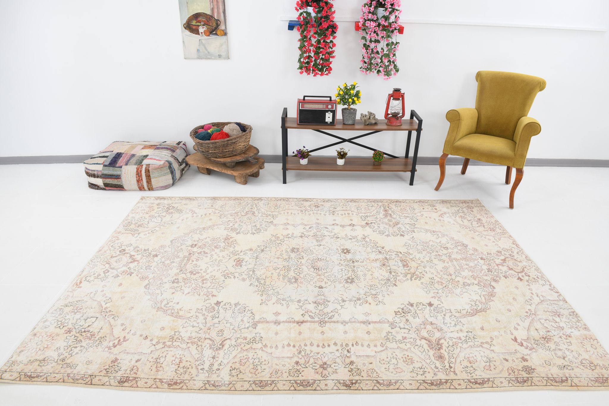 Tapis beige classique Distressed 282x193cm