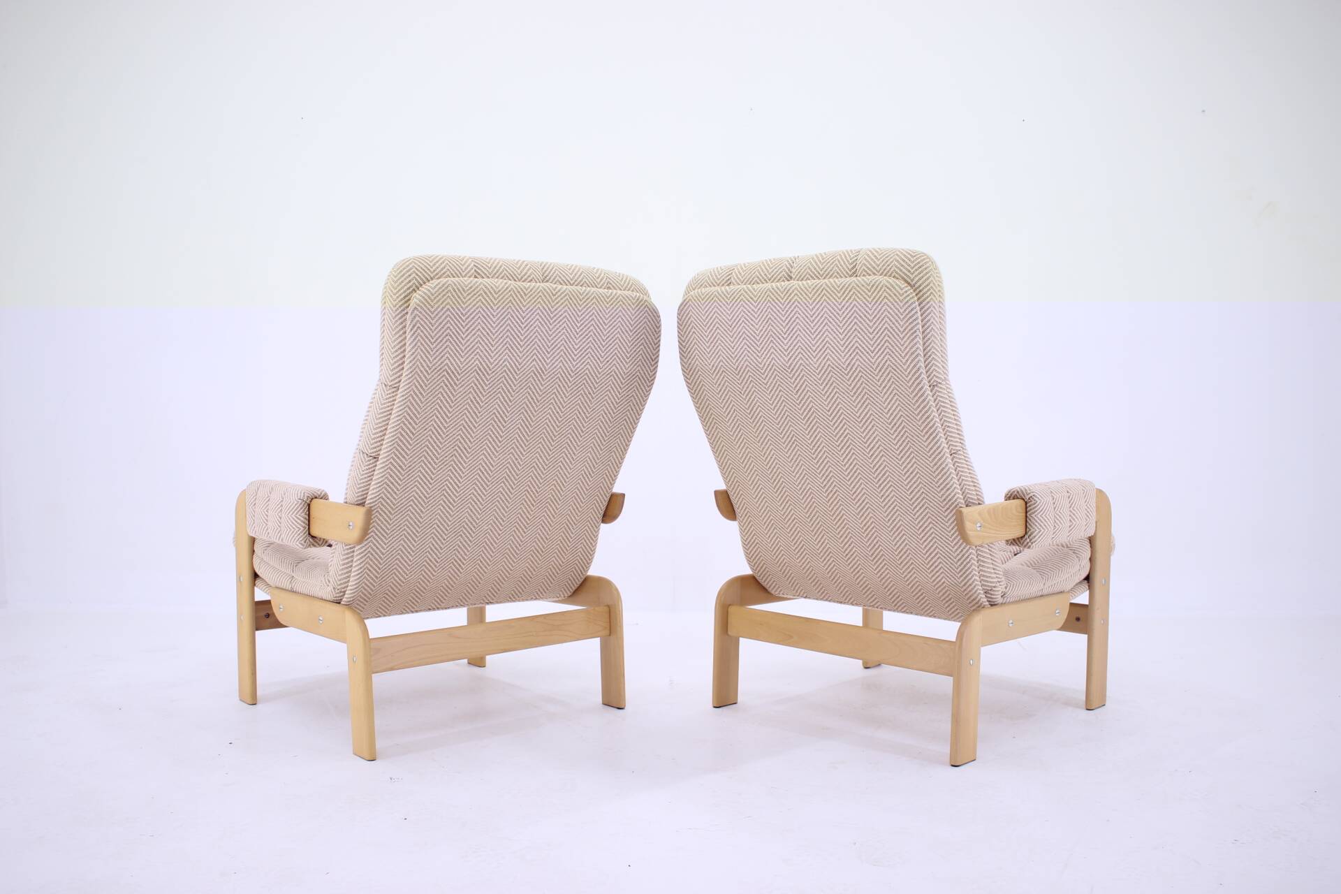 1970s Pair of Beech High Back Armchairs, Czechoslovakia