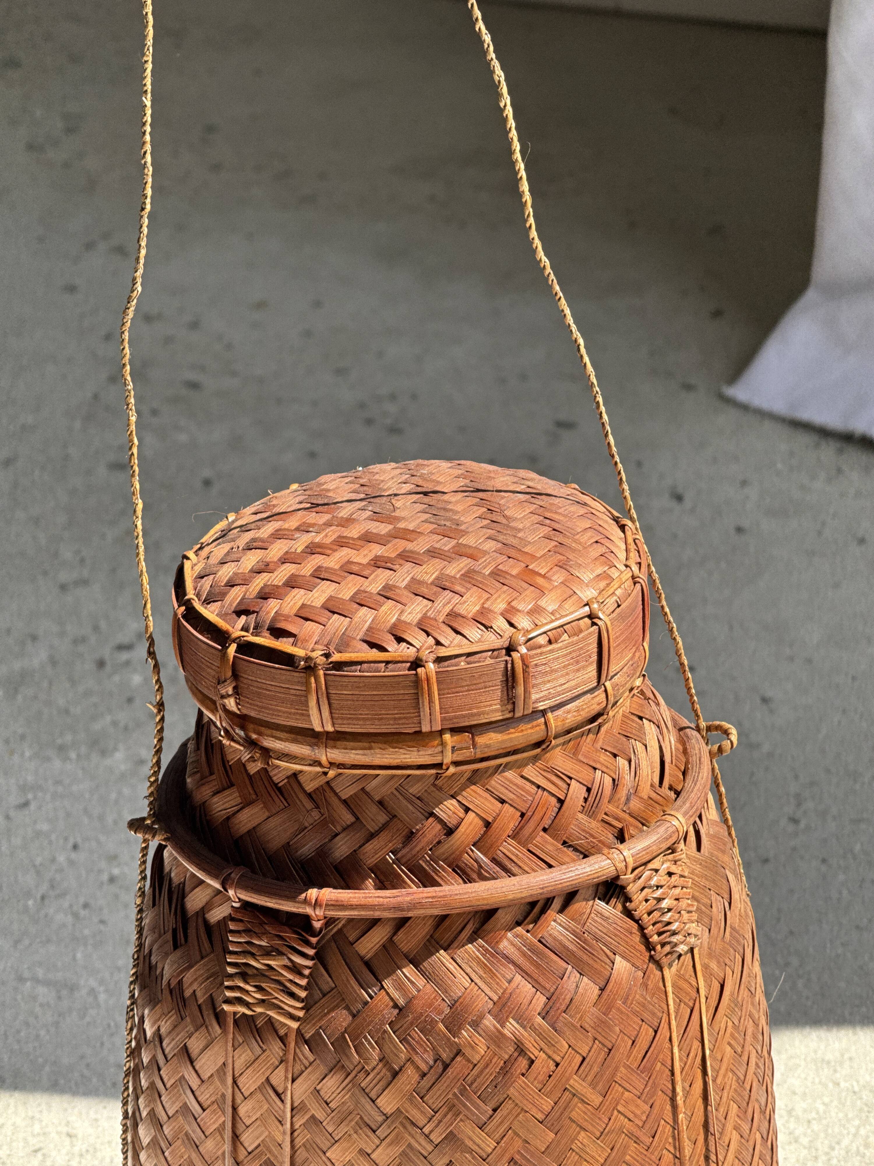 Traditional Balinese large basket with cords H70 D26