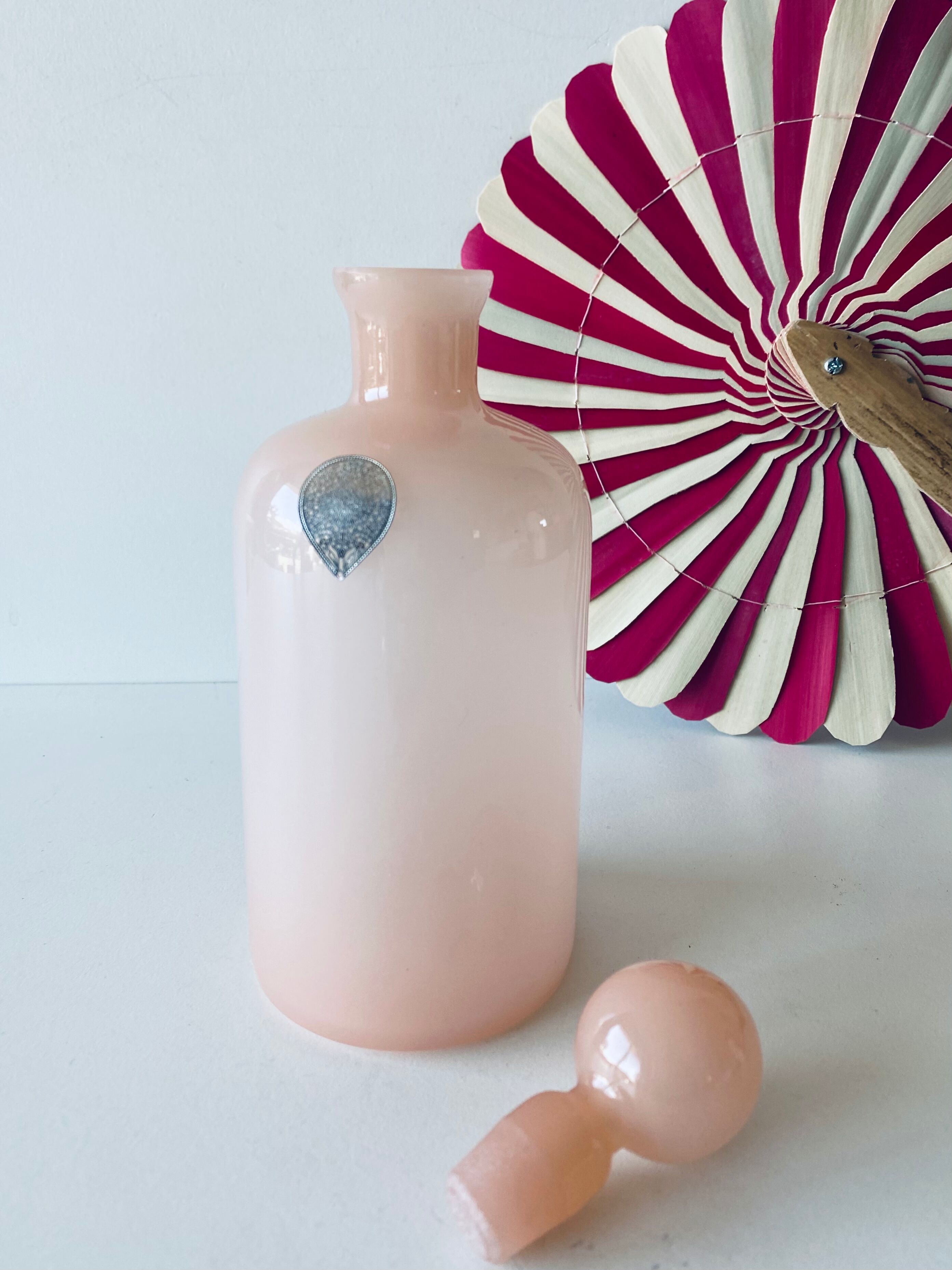 Powder pink opaline flask