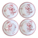 Assiettes plates XIXe Sarreguemines Fontanges terre de fer rose