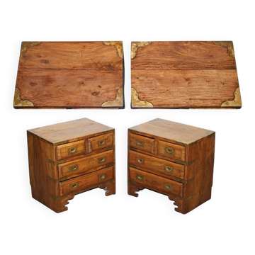 Vintage Military Campaign Brass Bedside Tables, Set of 2