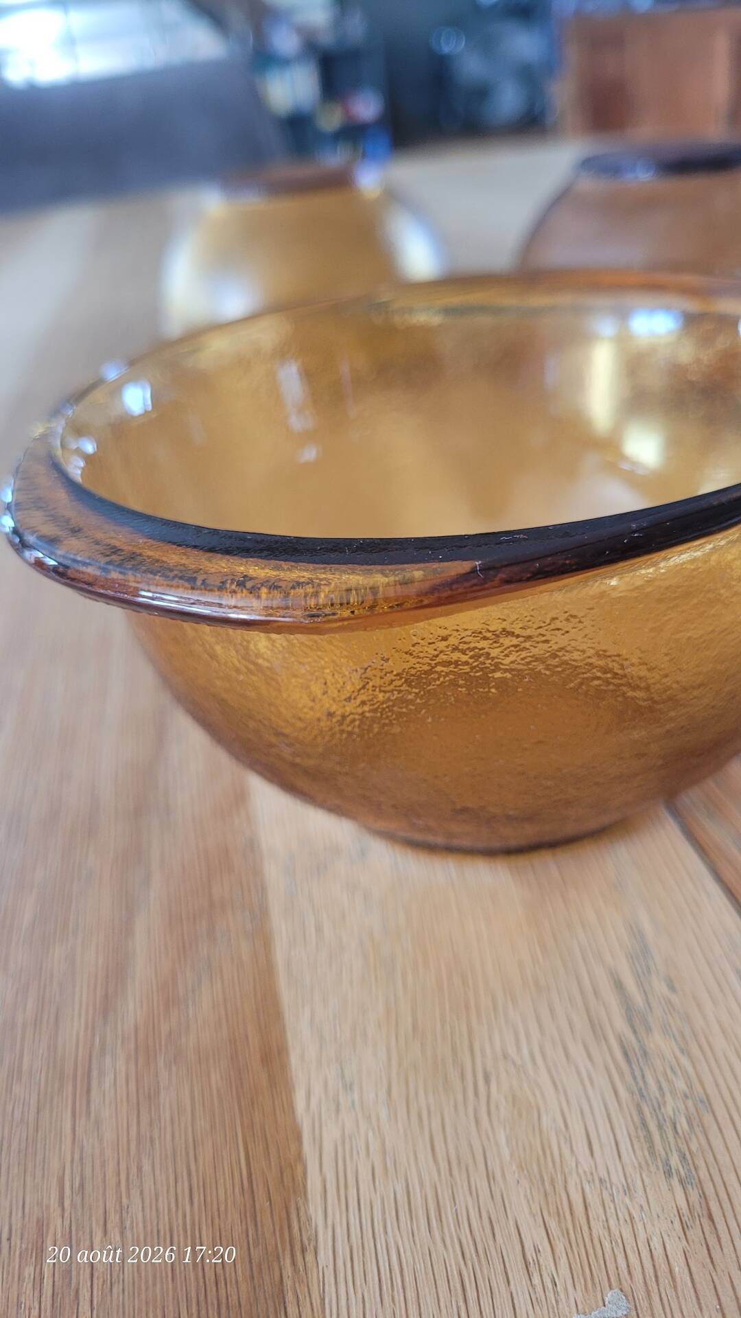 3 frosted glass bowls, amber