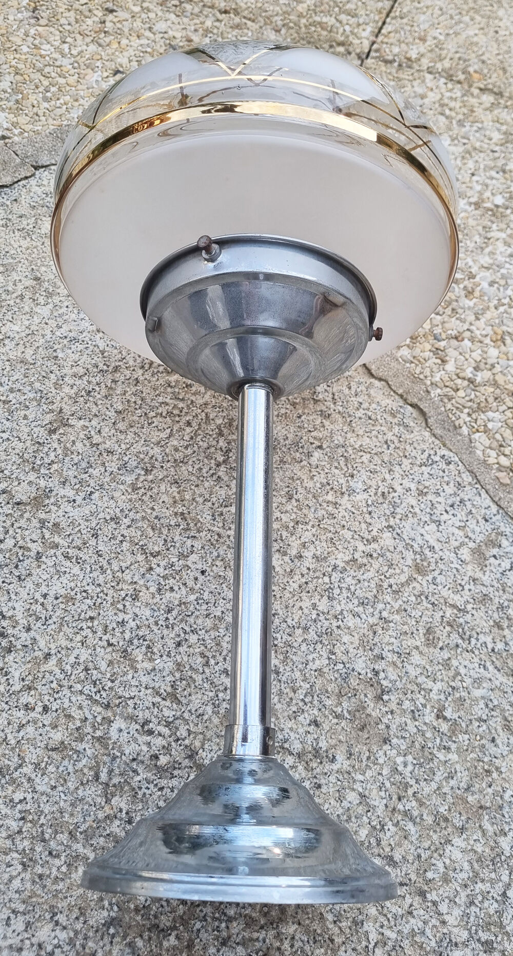 ceiling lamp, aluminum and chiseled glass, vintage, 50s