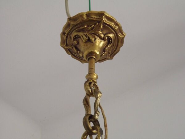 Lustre Cage 12 Lumières Art Nouveau Bronze Verre et Cristal 5226