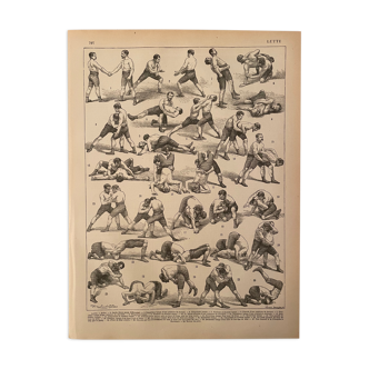 Lithographie gravure lutte de 1897