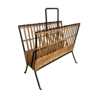 Rattan and wrought iron magazine holder