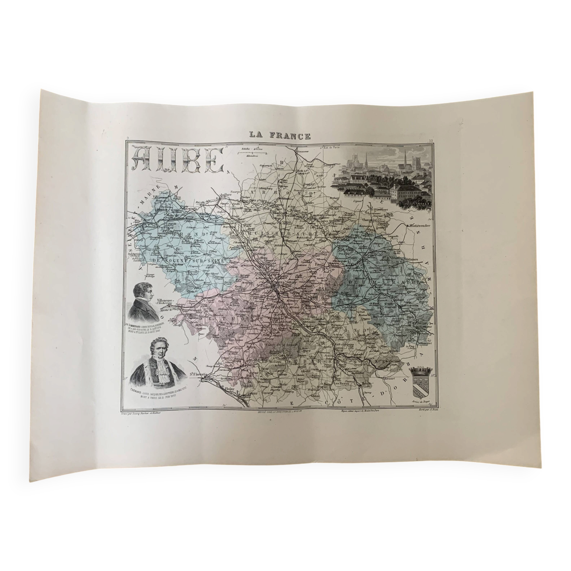 Old map of the department of Aube – Troyes – around 1850