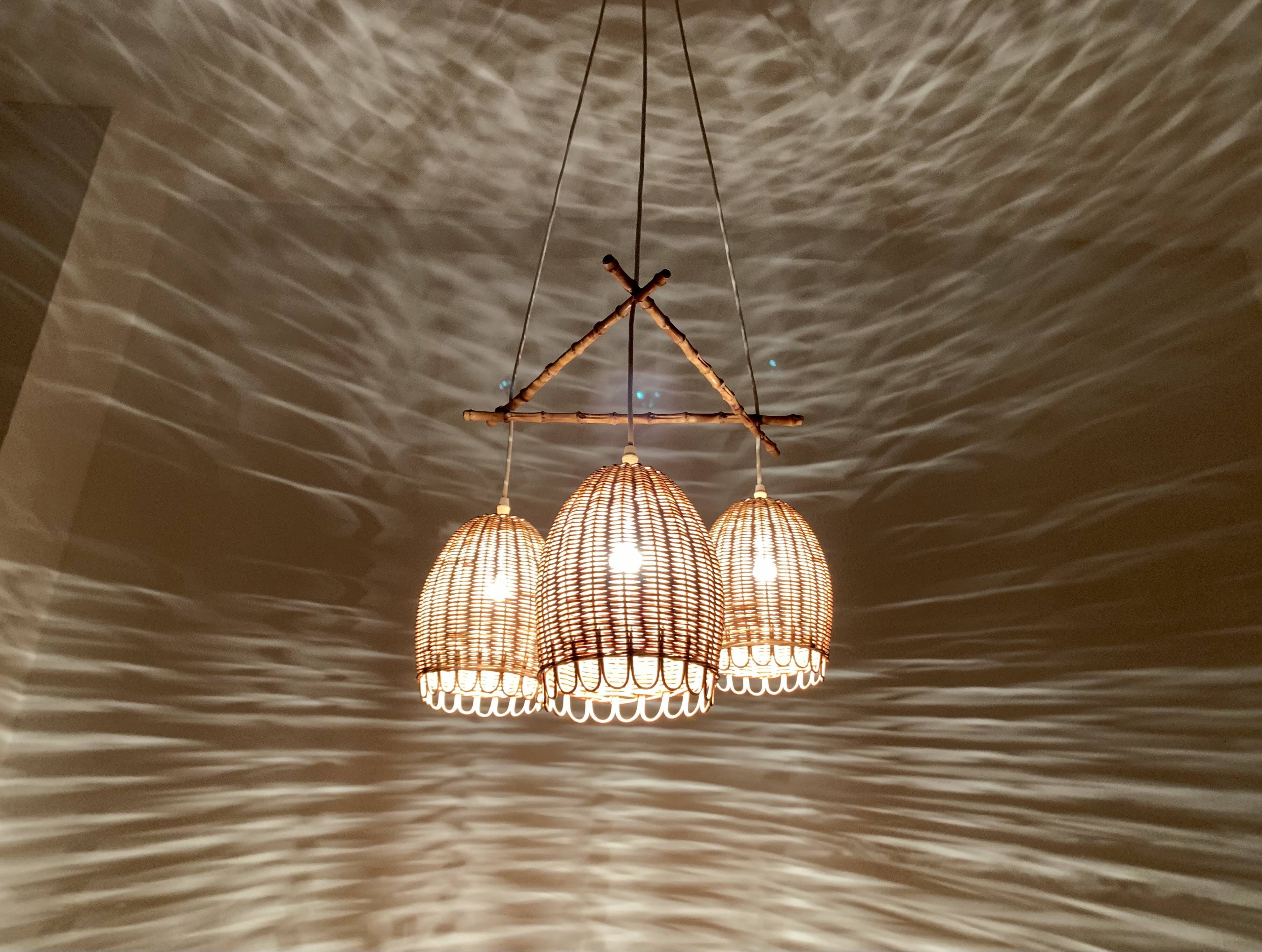 Wicker and Bamboo Cascading Lamp