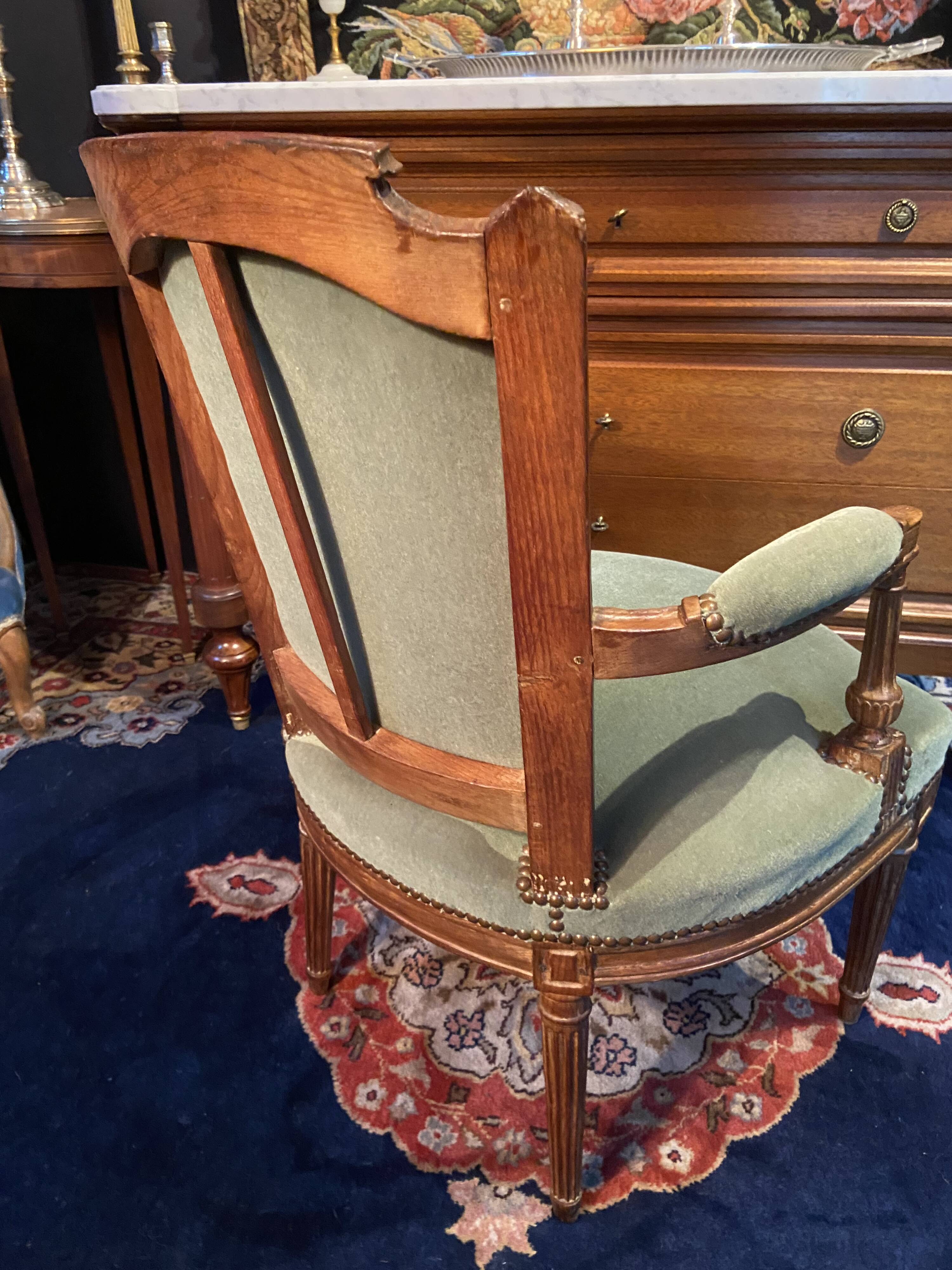 18th century Louis XVI green velvet cabriolet armchair