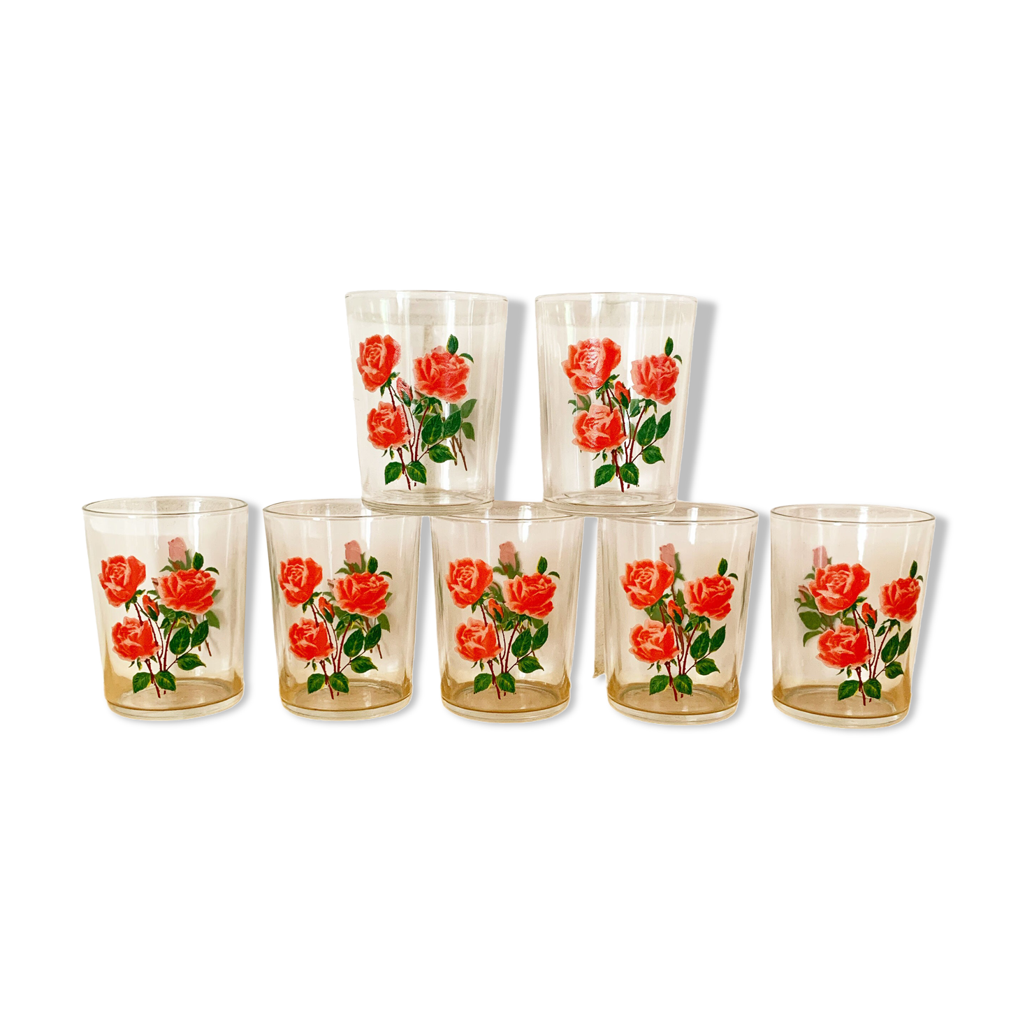 7 verres vintage fleuris