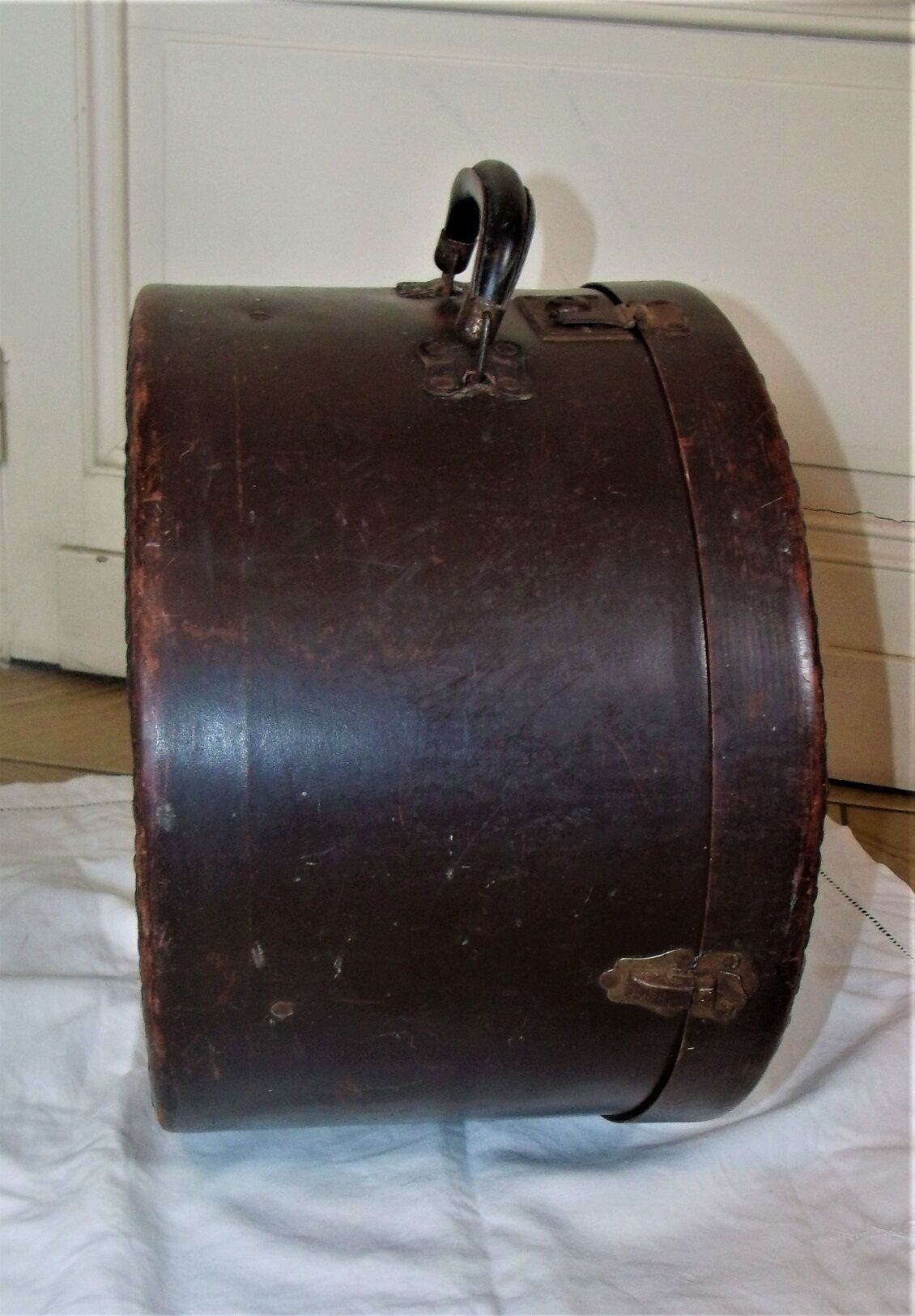 Studded old leather hat box