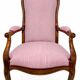 Restored Voltaire armchair – traditional upholstery, striped red Casal fabric.