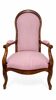 Voltaire armchair in red striped Casal fabric, restored.