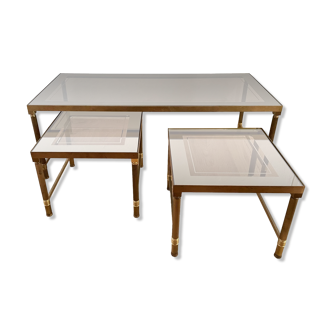 Pull-out coffee table in brass and smoked glass