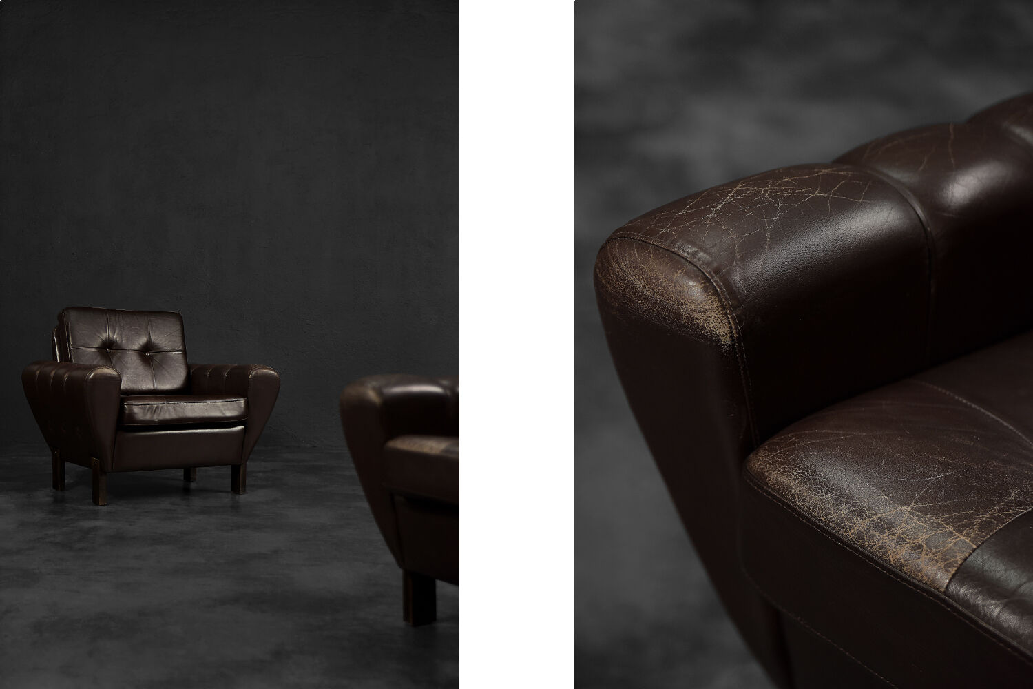 Vintage Mid-Century Modern Brown Leather Heart-shaped Lounge Chair, 1960s, Set of 2