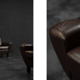 Vintage Mid-Century Modern Brown Leather Heart-shaped Lounge Chair, 1960s, Set of 2