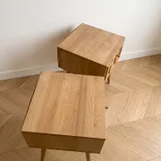 Pair of wooden and cane bedside tables, 1950s