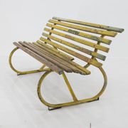 Banc vintage en bois et fer, années 1930