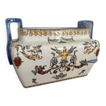 Jardinière / cache-pot en faïence de Gien – décor Renaissance – XIXe