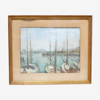 Tableau ancien aquarelle sur papier signée F. Reys