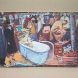 Peinture signée Patrice Landauer, peinture vintage, peinture sur panneau de bois
